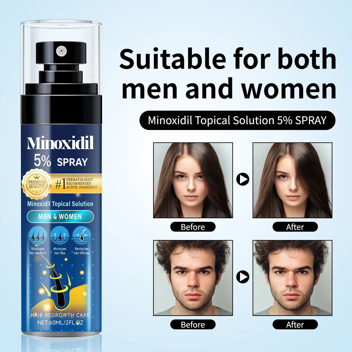 White 60ml hair care spray bottle for relieving hair thinning and moisturising hair oil treatment