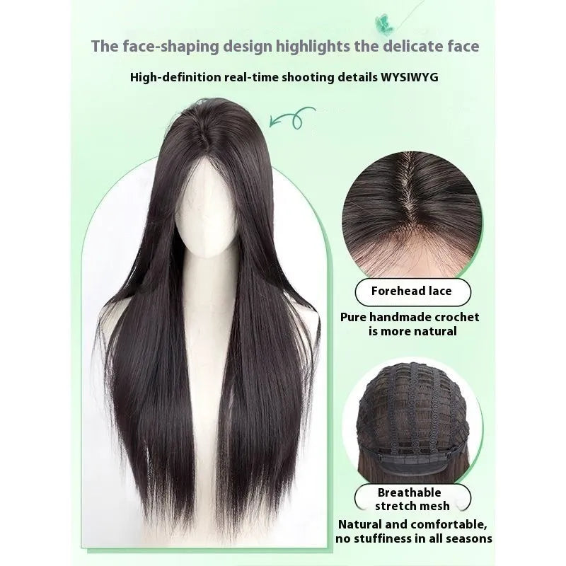 Female full-head wig with forehead lace front in high temperature fibre material, brown black colour option