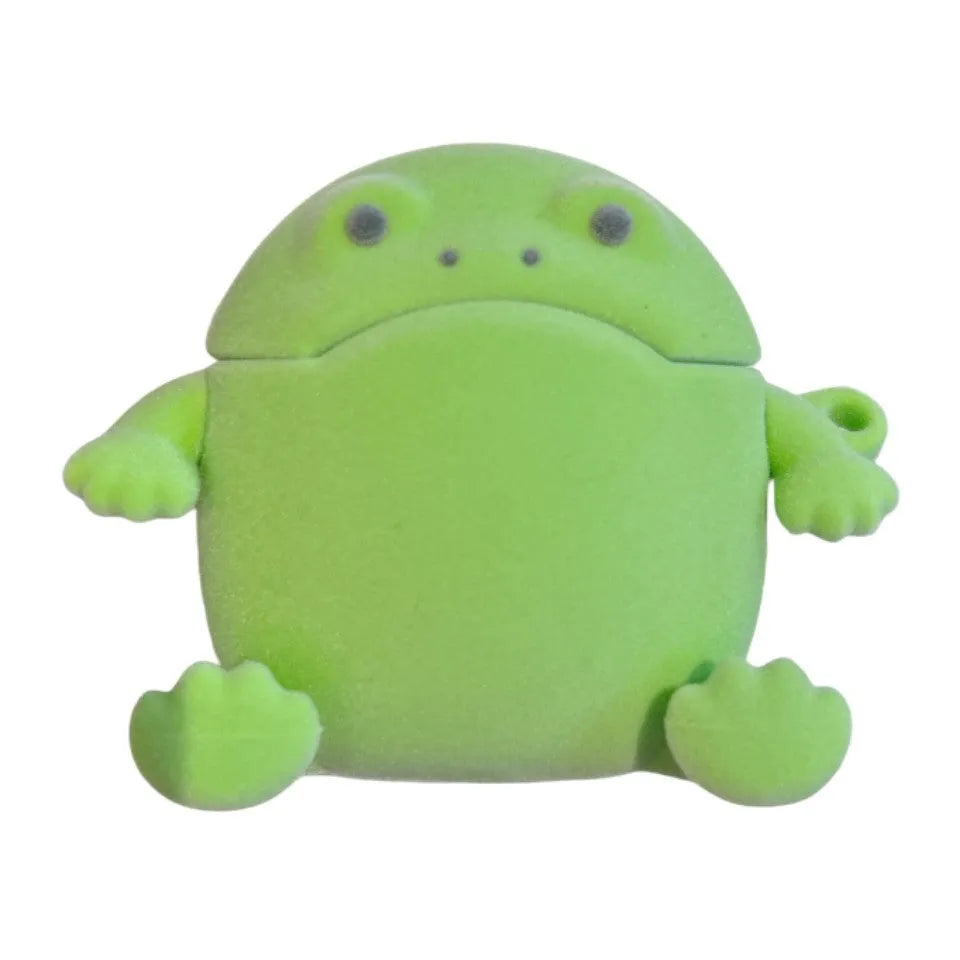 Flocking frog protective cover for AirPods with embossed TPU finish and lanyard in cartoon style