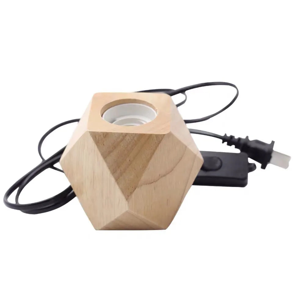 Retro wood lamp holder in square and diamond shapes with hanging wire