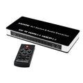 Black 4x1 HDMI switch with remote control for 4K video switching and audio extraction