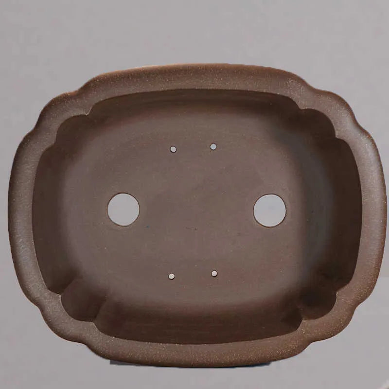 Purple sand clay handmade rectangular antique begonia flower pot on a desktop.