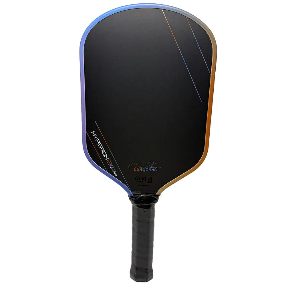 Colour pattern matte finish pickleball racket with T700 carbon fiber construction and honeycomb core.