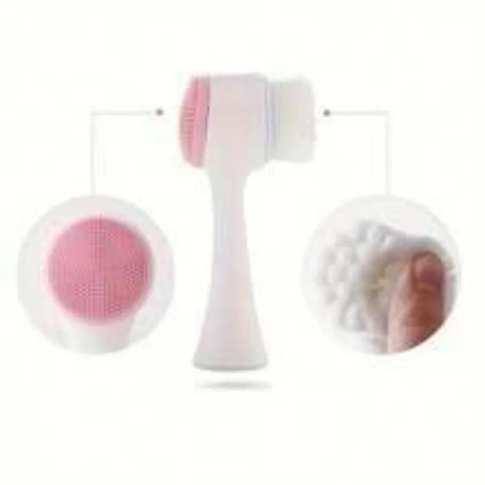 Blue and pink nylon bristle pet paw brush for dogs and cats on a white background.