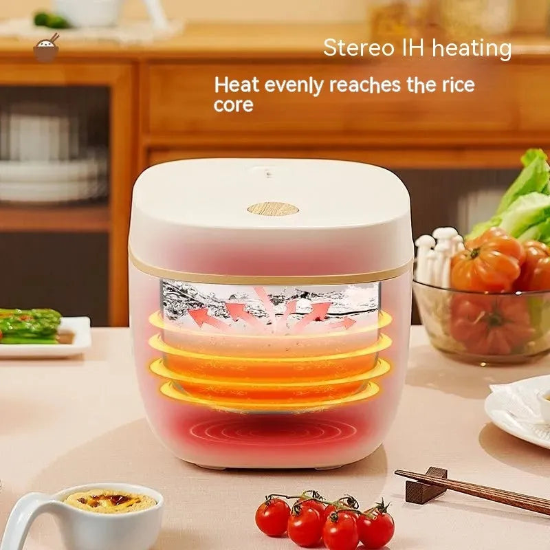 White or beige intelligent rice cooker with 3L capacity and digital control panel