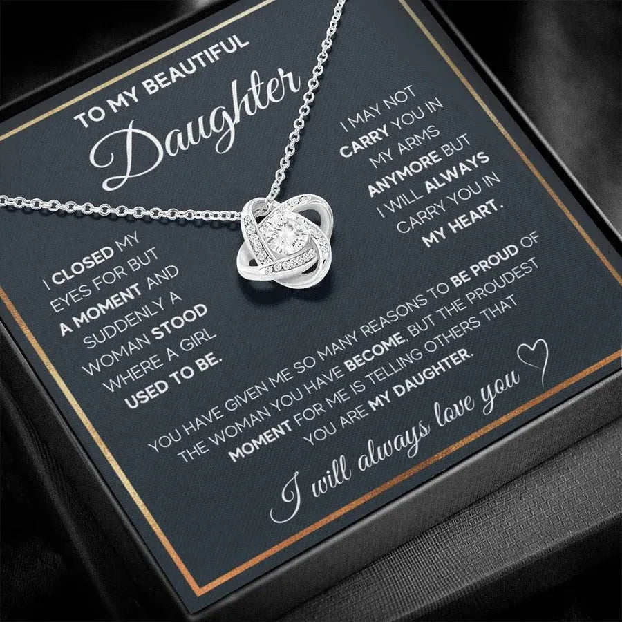Silver metal four-leaf clover hollow jeweled pendant necklace on clavicle chain, geometric style, in gift box