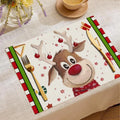 Square Christmas cartoon elk print placemat, 33x45cm, linen or cotton and linen, nine colours.