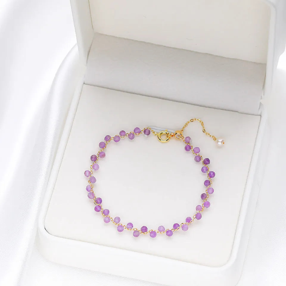 Hand-woven natural stone bracelet with tourmaline, amethyst, lapis lazuli and other crystal beads, adjustable fit