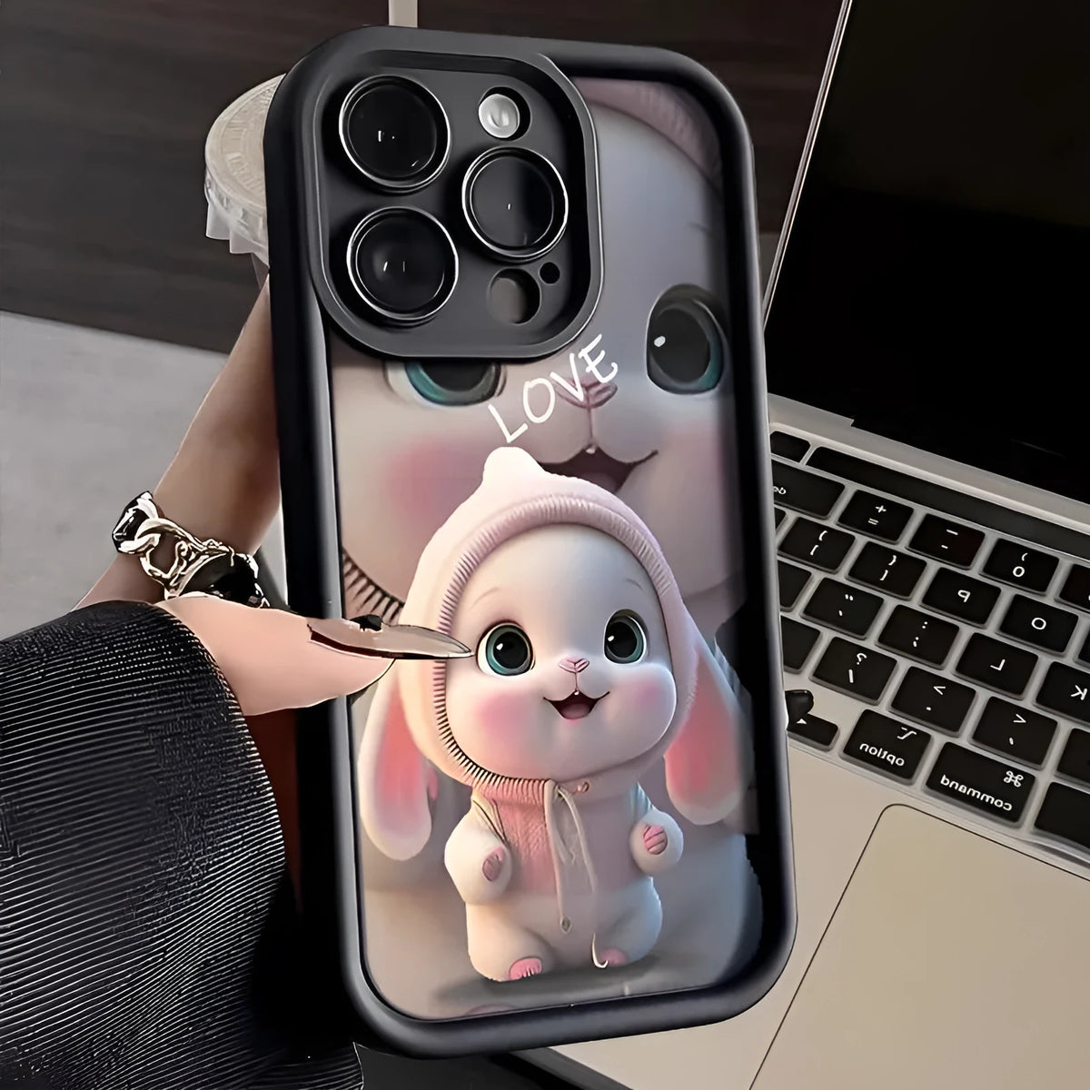 Cute bunny silicone phone case for Apple iPhone, shockproof protective sleeve