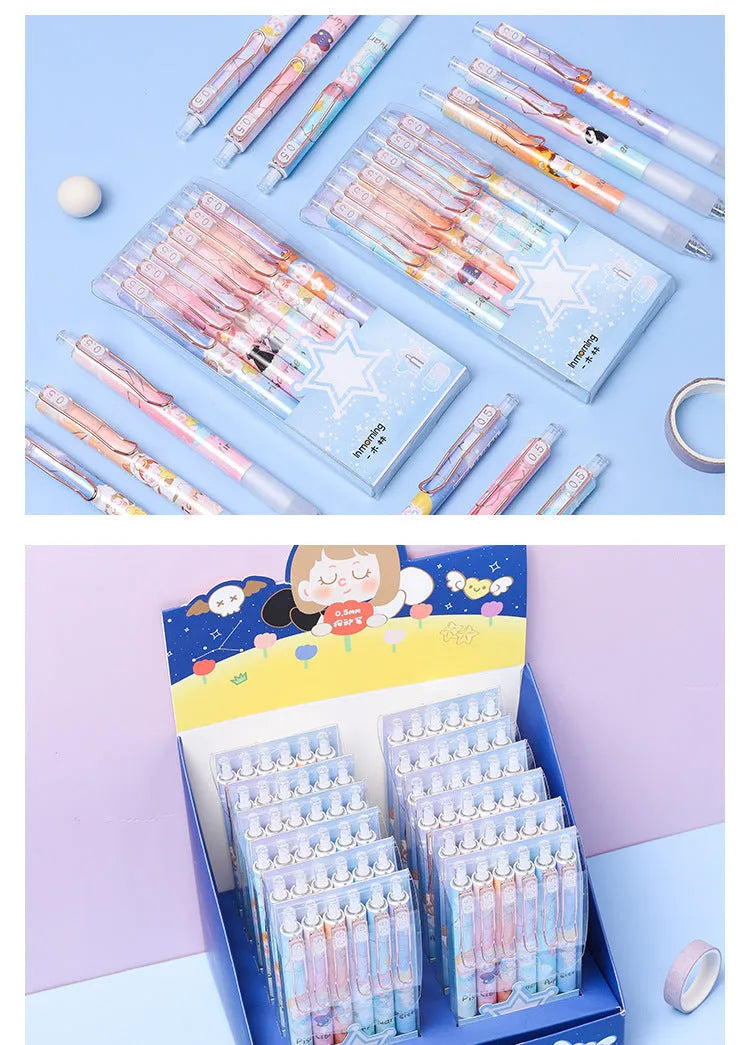 Six Lisa's Secret Constellation press gel pens with zodiac cartoon designs and 0.5mm tips
