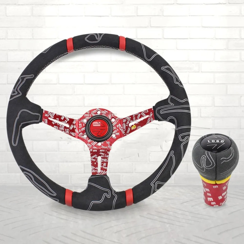 14-inch matte leather graffiti steering wheel with alloy frame, universal fit, black colour option