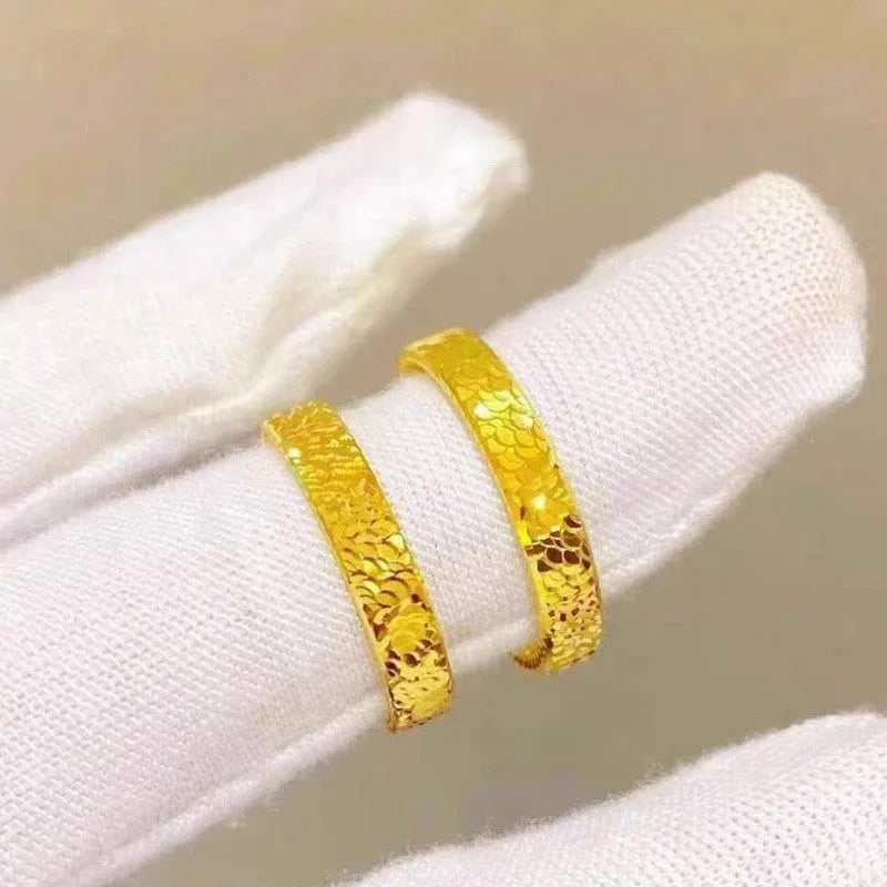Vietnam placer gold open ring for women, adjustable, yellow gold finish, geometric starry sky pattern, on forefinger