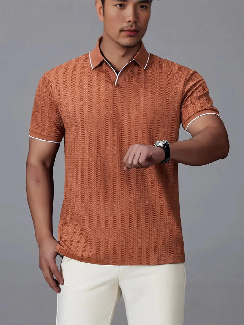 Men's thin nylon polo shirt in white colour with short sleeves and loose casual fit