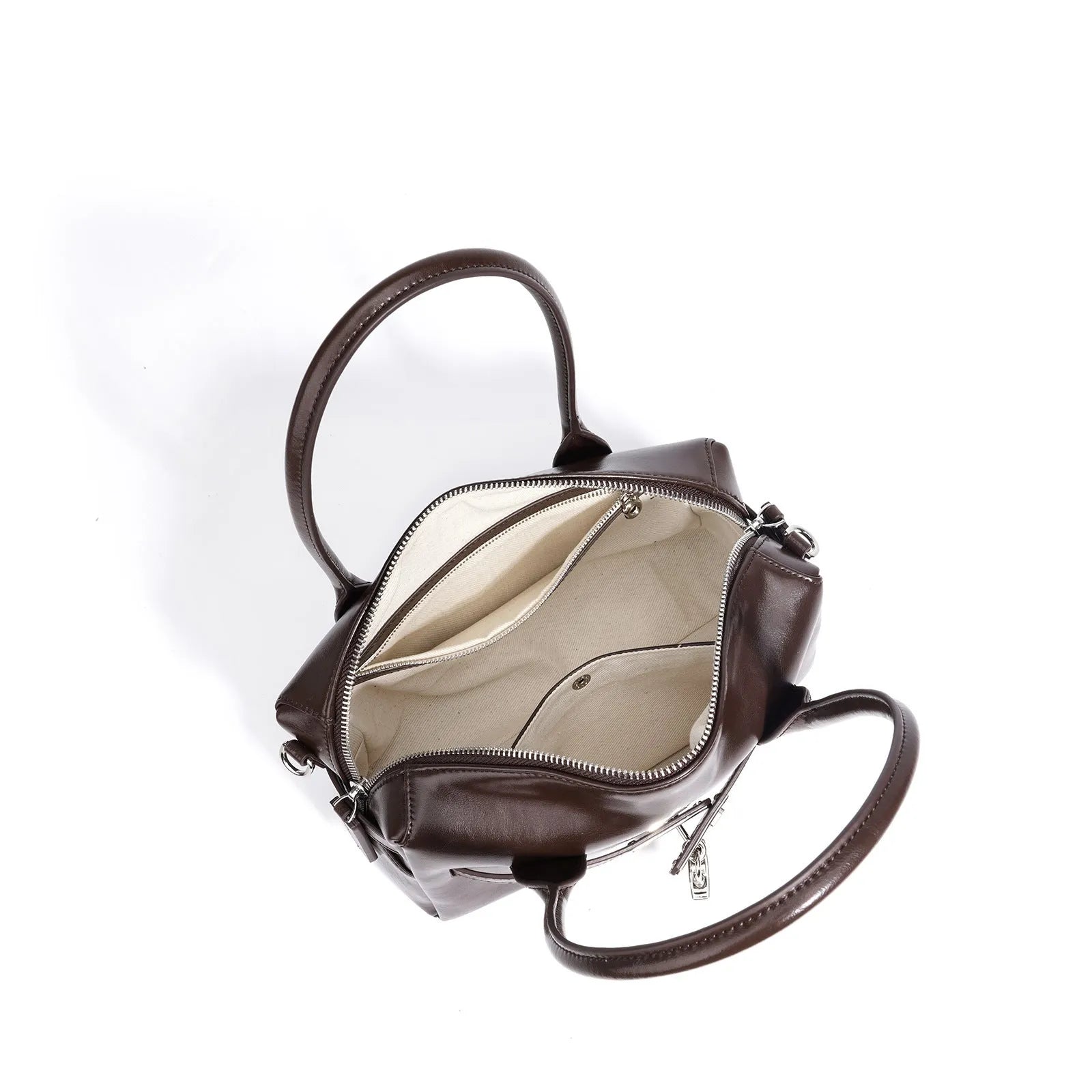 Cortical Women's Spliced Crossbody Bag in brown genuine leather with horizontal square shape