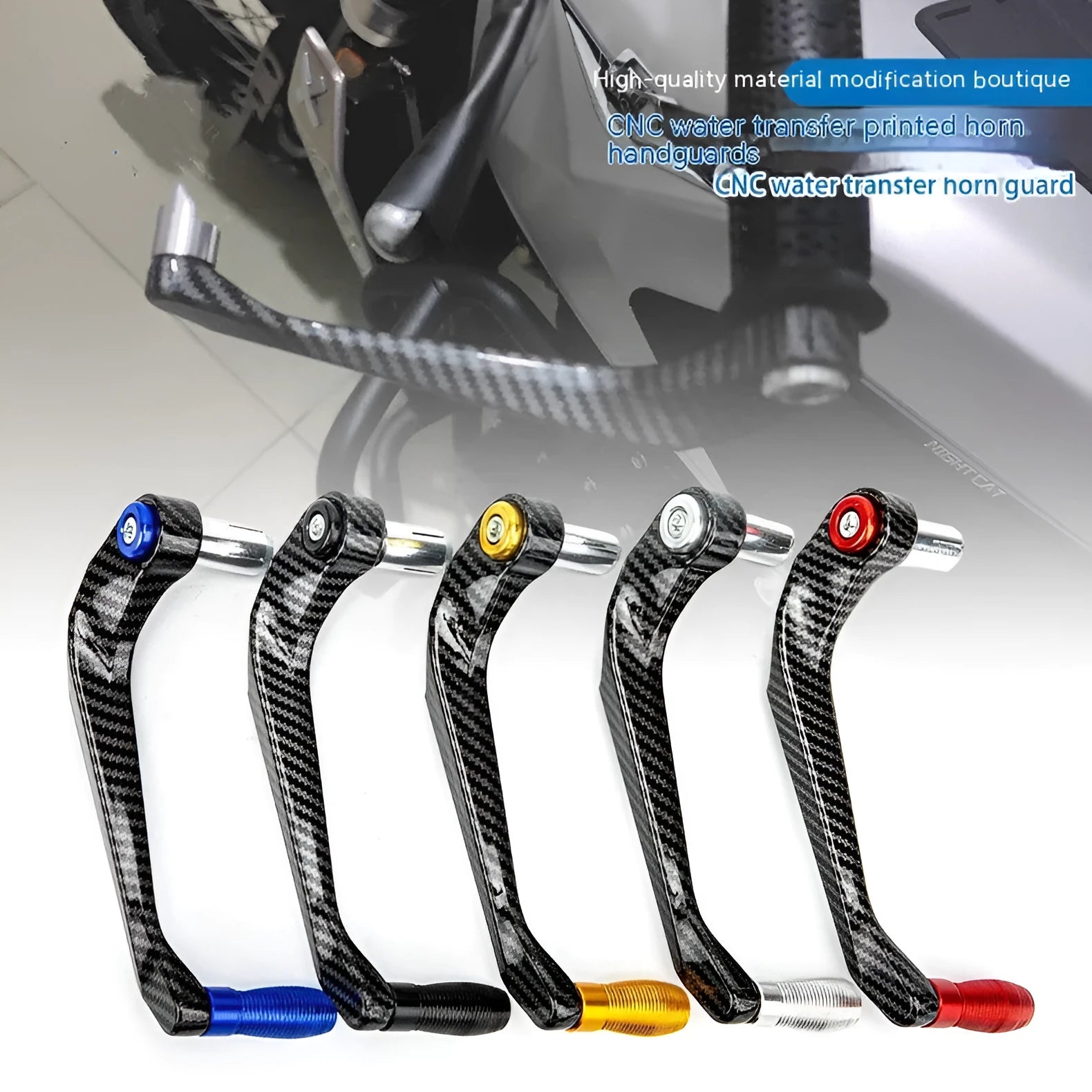 Water transfer printed aluminium alloy motorcycle hand guards in multiple colour options