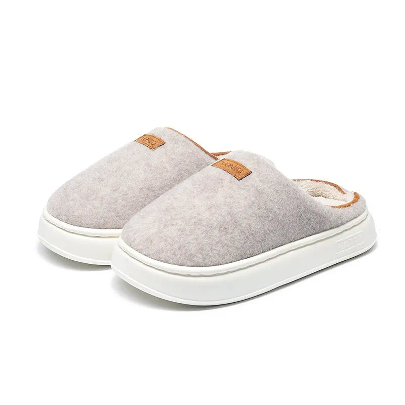 Women's winter slippers in solid colours with woolen fabric upper and EVA sole, flat heel, low top, sizes 36-45