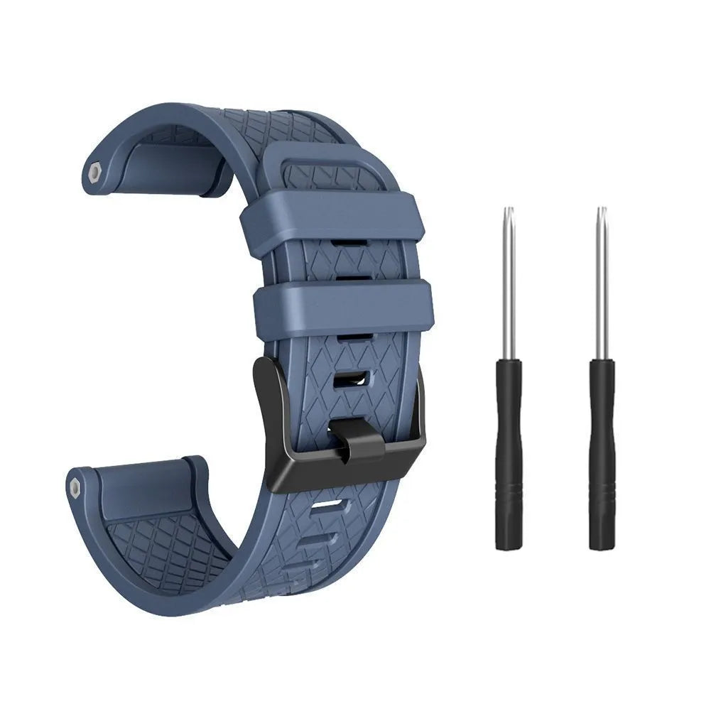 Jiaming compatible 26mm silicone watch strap with black stainless steel buckle in eight colour options.
