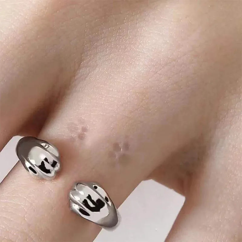 Cute kitten paw print ring in alloy with electroplated finish, unisex cartoon animal style