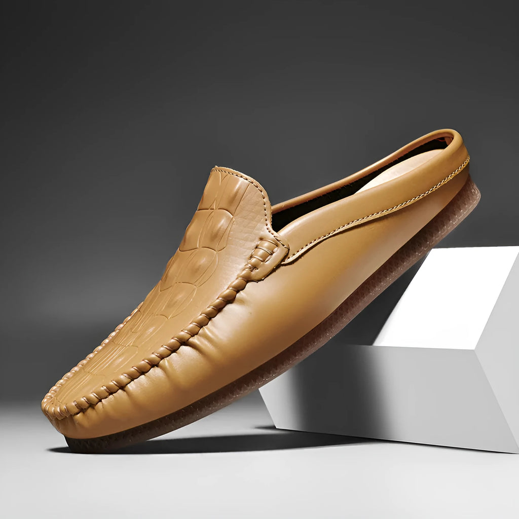 Men's black summer leisure semi-slippers with breathable design, artificial PU upper, and rubber sole.