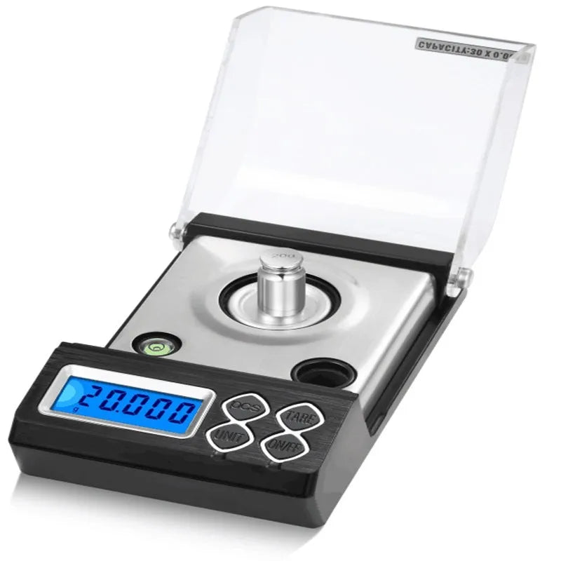 Portable electronic jewellery scale with digital display, 144x84.5x51mm size, 0.001g high precision, 50g capacity