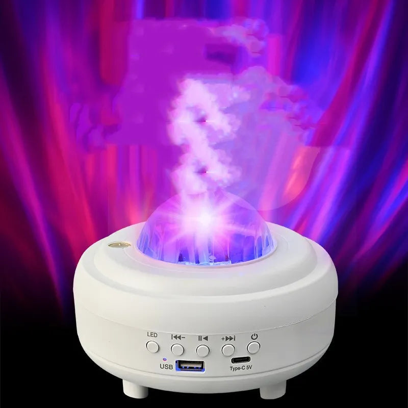 White galaxy star projector night light projecting blue star patterns on wall