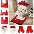 Flannel Christmas bathroom set with Santa toilet cover, shower curtain, footpad, and tank cover