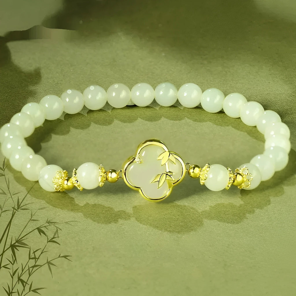 Hetian jade festival bracelet and necklace set with inlaid leaf design in national style