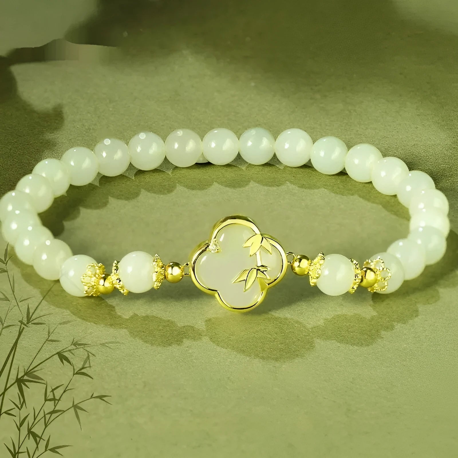 Hetian jade festival bracelet and necklace set with inlaid leaf design in national style