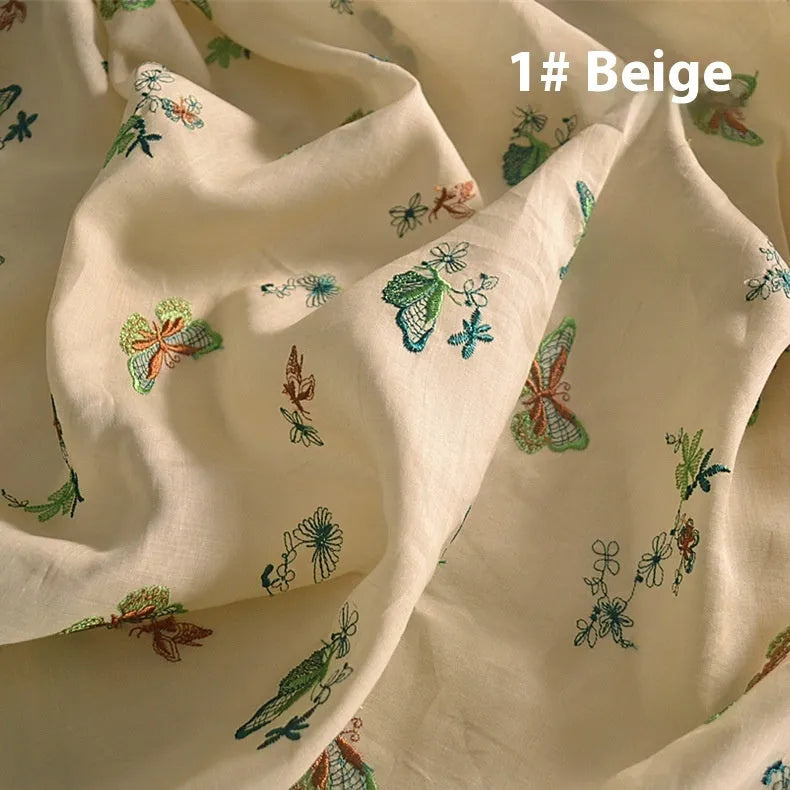 Pure ramie embroidery cloth for traditional Chinese hanfu fabric in beige, dark green, and grass green colours