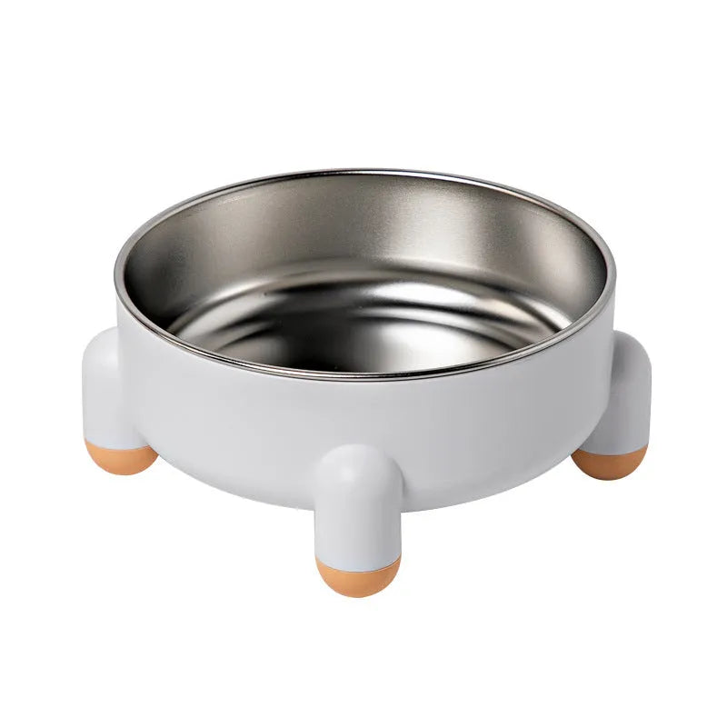 Green ceramic-coated stainless steel pet bowl with non-slip base and raised high-foot design.