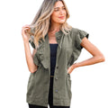 Green Bay women cotton ruffled patchwork denim jacket vest lightweight layering piece