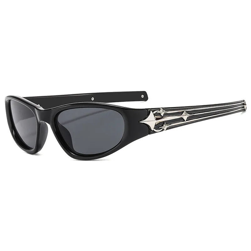 PC material windproof sports sunglasses showing black frame with blue lens option