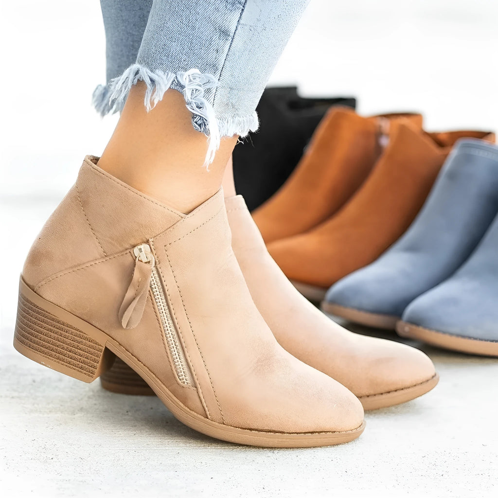 Dr Martens women's suede ankle boots with side zip and chunky heel