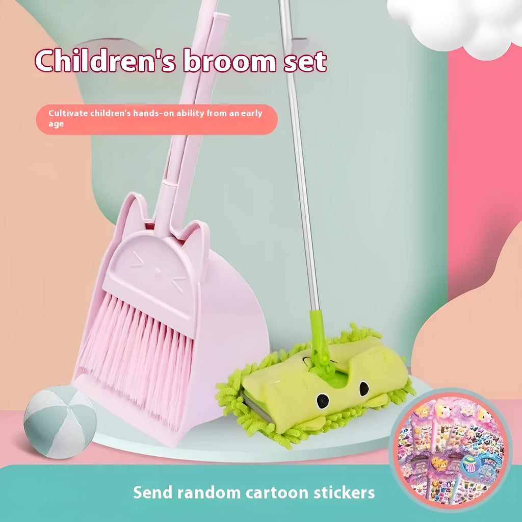 Rotating broom and dustpan combination set in plastic construction with long handle