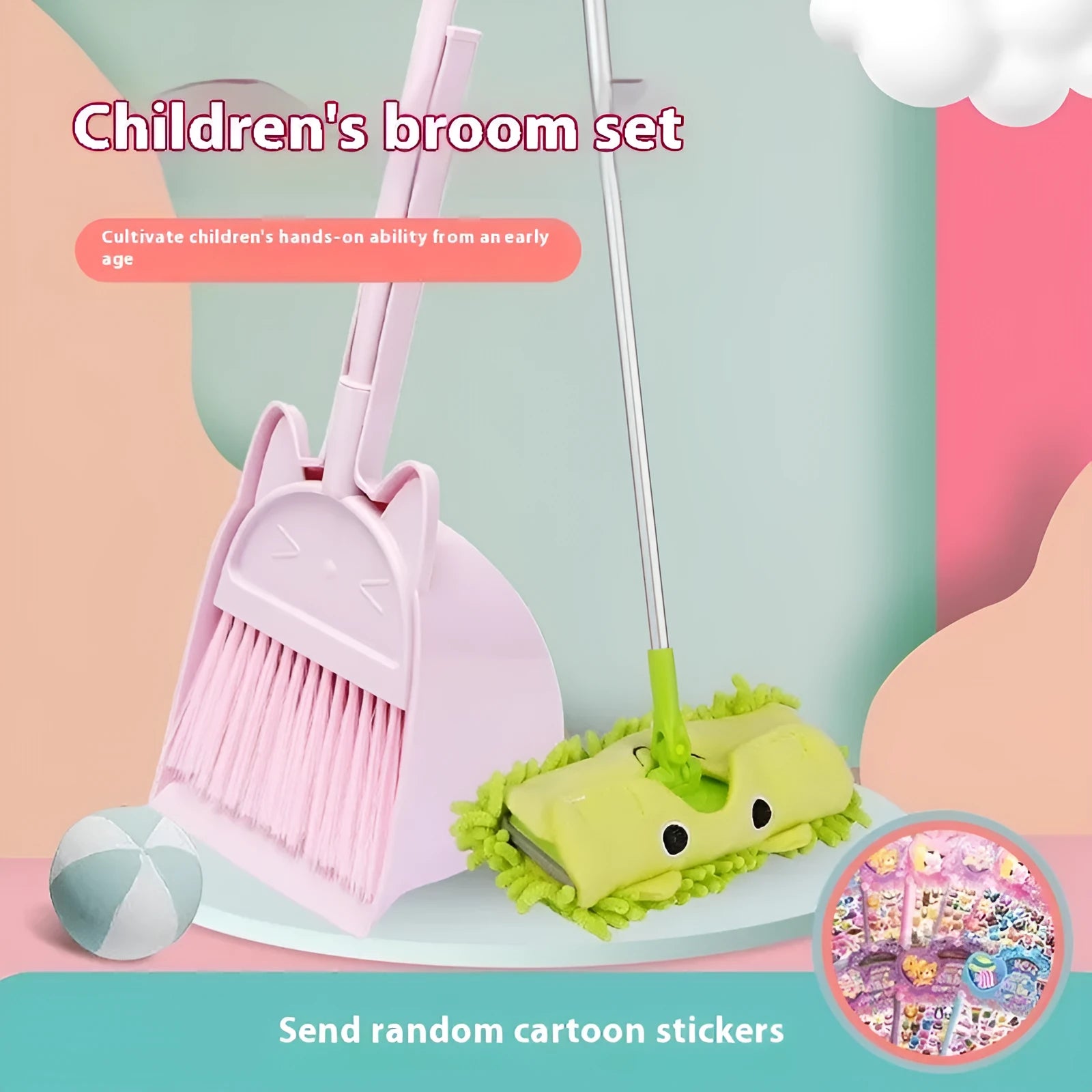 Rotating broom and dustpan combination set in plastic construction with long handle