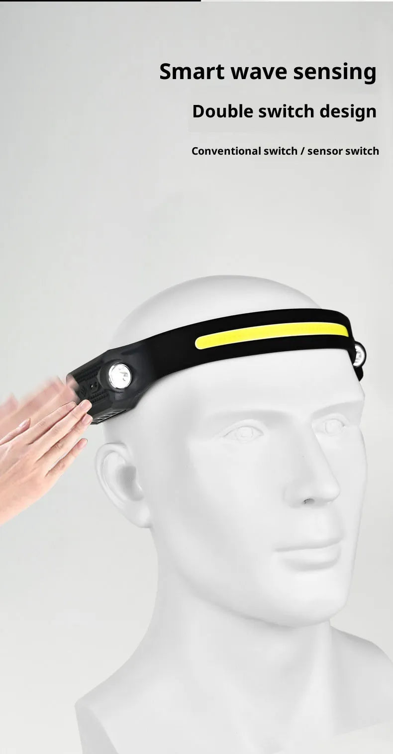 Wave induction silicone COB headlight 400 mAh single side light for outdoor fishing and mountaineering