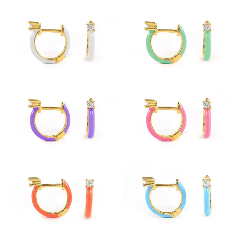 Geometric hand-dripping oil earrings with silver needle copper posts in six colours