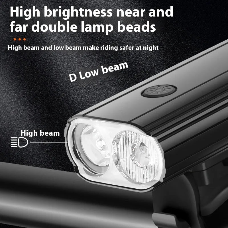 L2*2 bicycle headlight with aluminium alloy housing and USB Type-C charging port