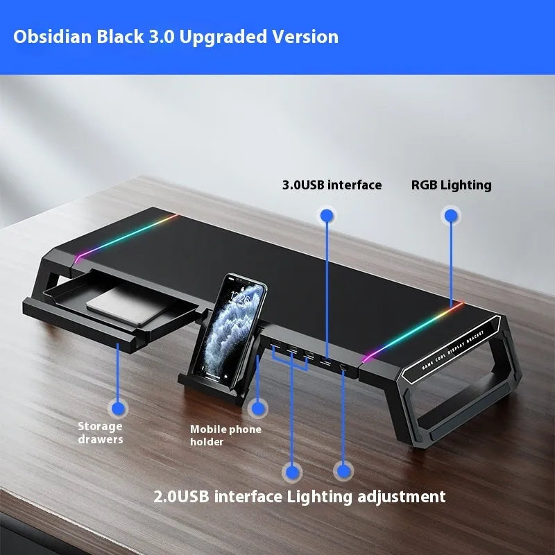Multifunctional alloy laptop stand pad base folded on desk with height increase feature black colour