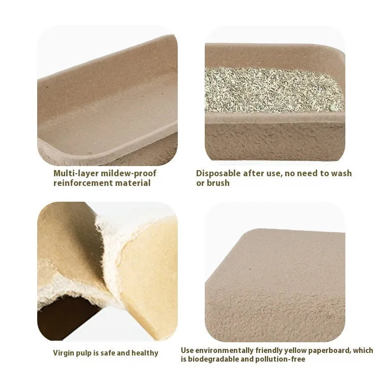 Brown disposable waterproof cat litter box with three size options displayed.