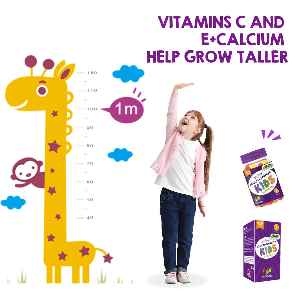 Bottle of 60 kids multivitamin gummies with multivitamin label for children's growth support private label