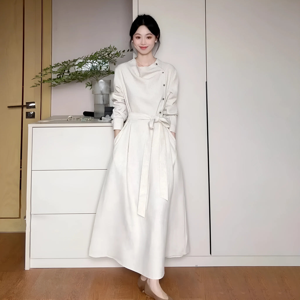 Apricot strapped long sleeve dress for women in polyester, sizes S to XL