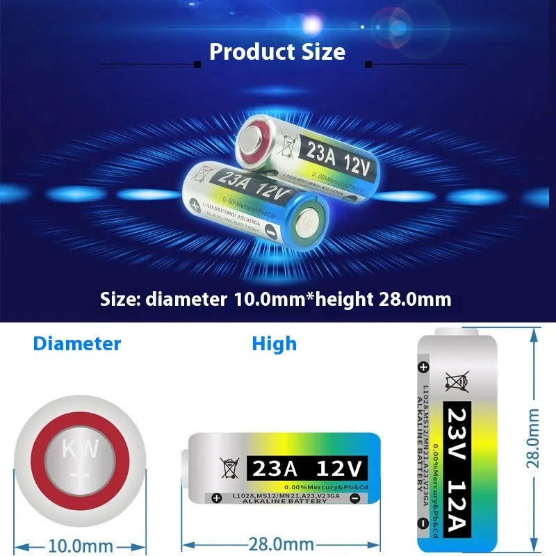 12V alkaline battery 23A 27A model 10x28mm for roller shutter door and doorbell remotes