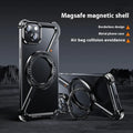 Seamless aluminium alloy phone case with hollow back and magnetic bracket for iPhone 15 Pro Max