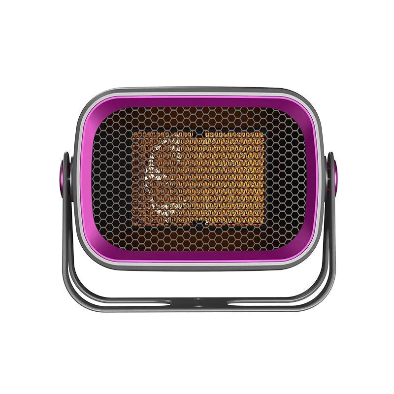 Compact desktop ceramic heater in white with push-button controls and rotatable air vents