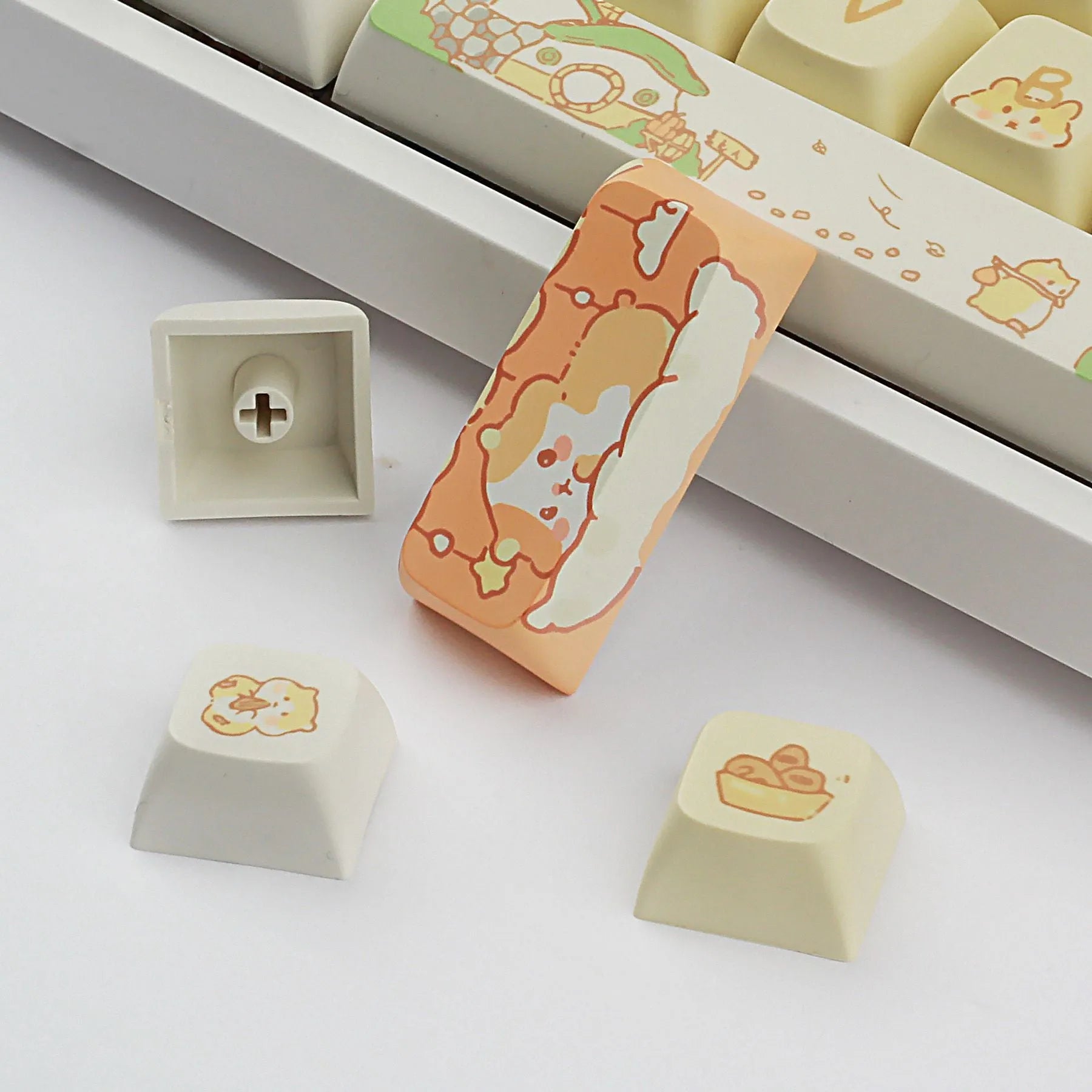 Custard dessert themed XDA profile plastic keycaps for mechanical keyboards.