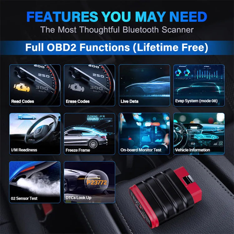 Thinksafe OBD2 full system diagnostic tool with five reset service functions for 12V vehicles
