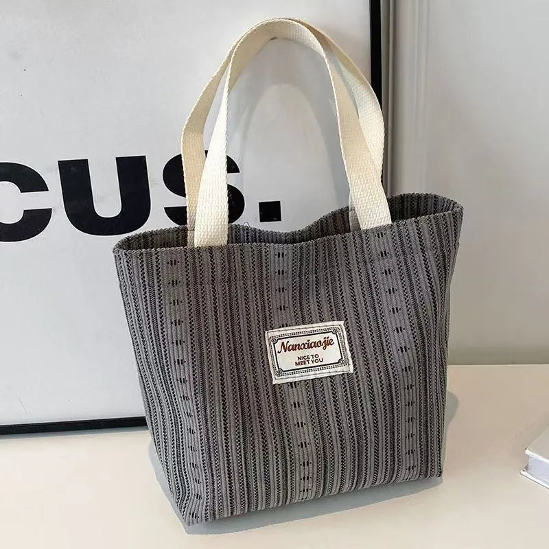 Japanese style large capacity corduroy shoulder tote bag in dark brown colour.