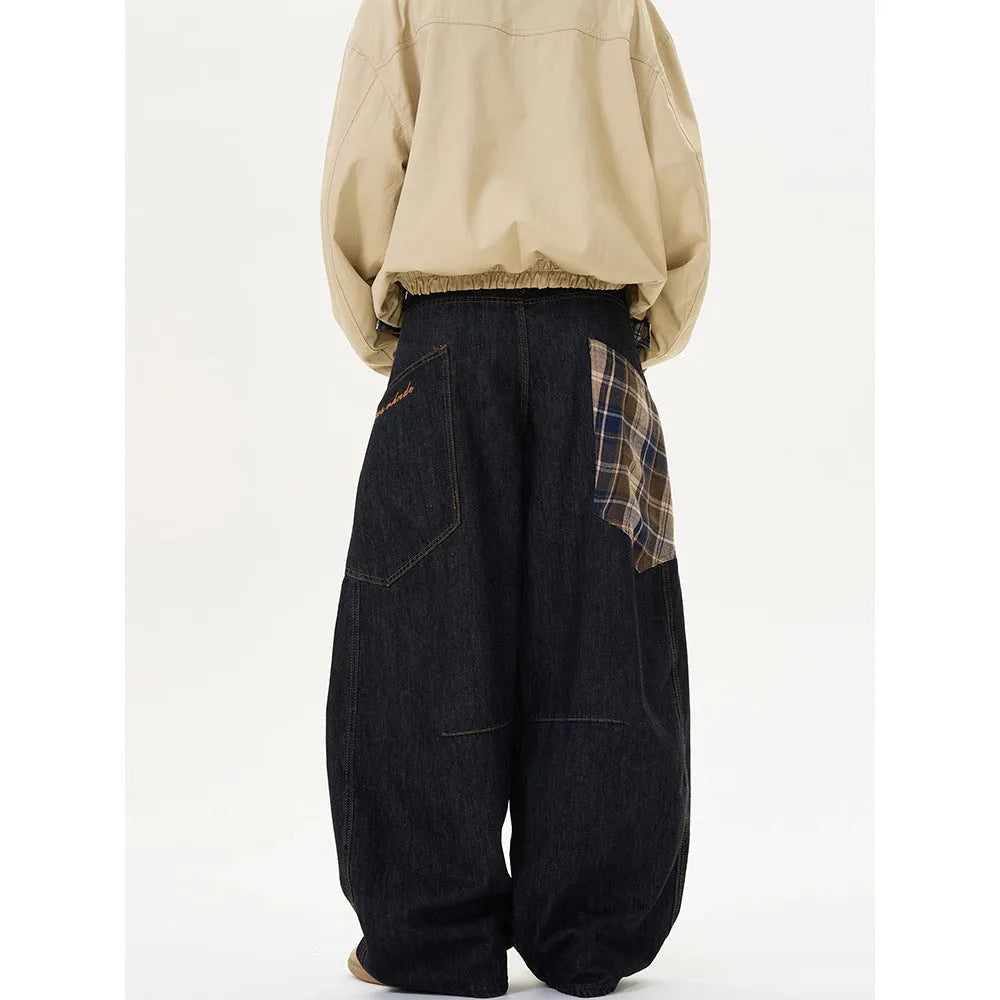 Cotton loose straight-leg plaid pants for spring and autumn casual wear