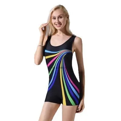 Women's quick-dry polyester one-piece swimsuit in a conservative sleeveless style